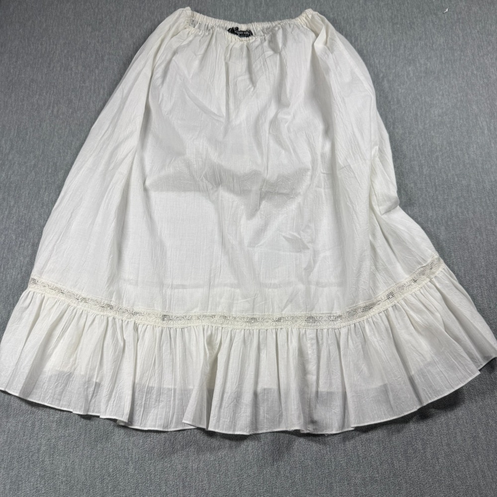 Morgan City Skirt Womens Small White Tiered Ruffle Eyelet Lace Hem Peasant